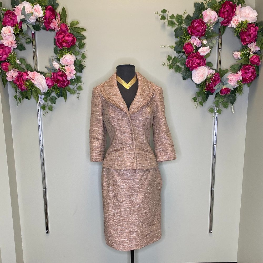 Beautiful Size 8, rose gold, jacket and skirt combo by Watters & Watters